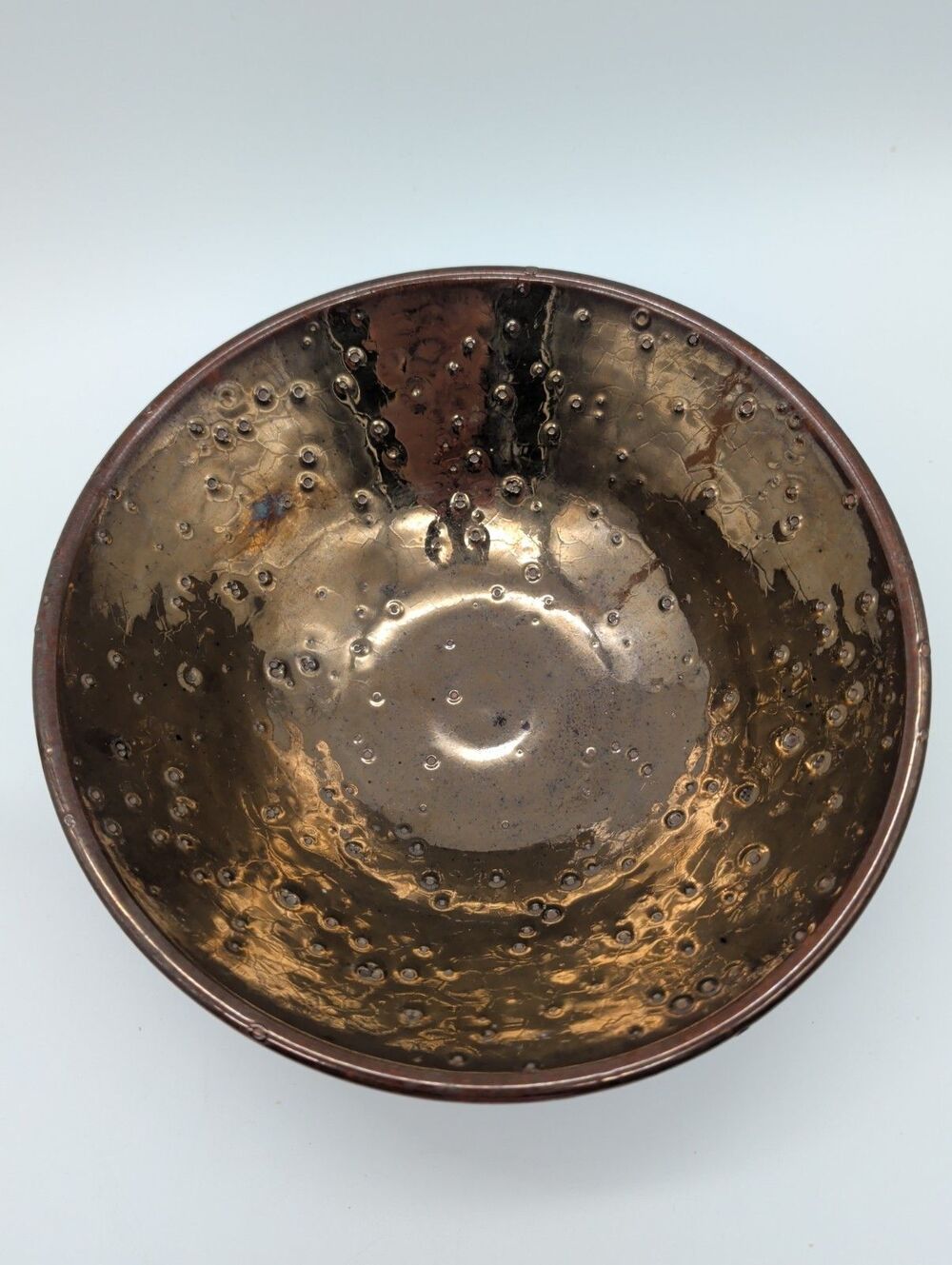 Mark Horiuchi Studio Pottery Gold Moon Crater Bowl Bronze 8.5" Metallic Glaze
